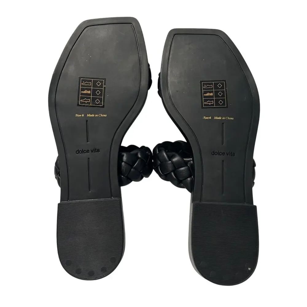 NEW Dolce Vita Indy Braid Straps Square Toe Croc-Embossed Footbed Black Sandal-6